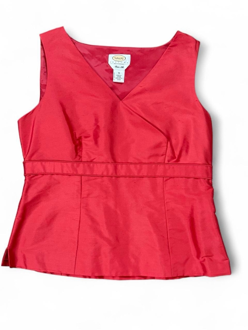 Vintage 90s Talbots Pure Silk Red Sleeveless Babydoll Blouse Petite Size 10P